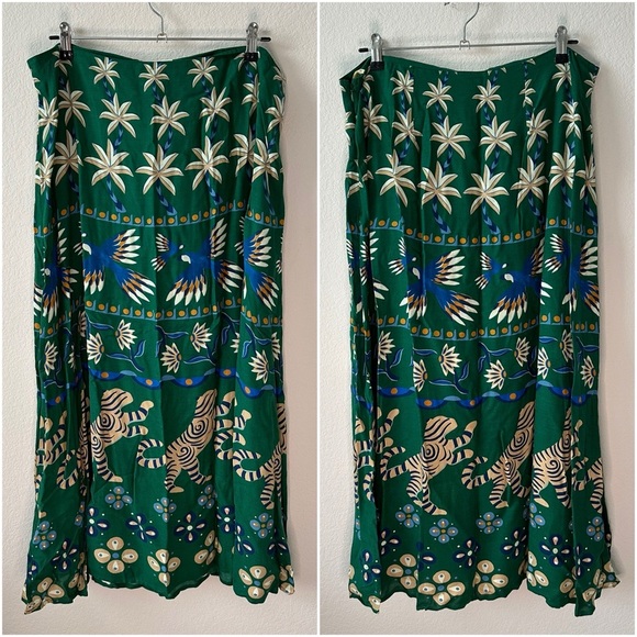 FARM RIO Midi Green Animal Tropical Skirt SZ XL - Picture 2 of 7